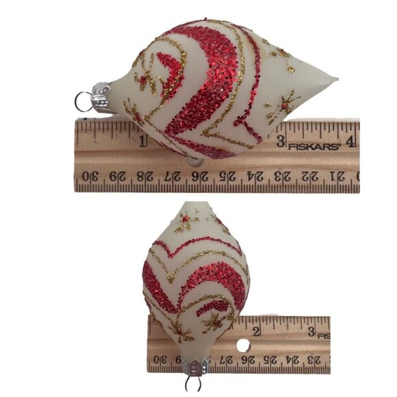 12 Vtg Glass Christmas Ornaments Frosted Red Gold Glitter Swags Teardrops - Picture 10 of 10